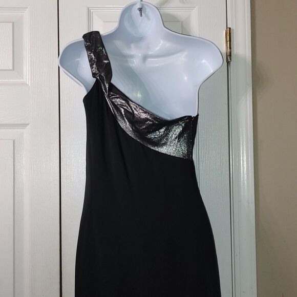 Lafayette 148 New York  black silver metallic one shoulder evening dress  Sz 8 - Picture 6 of 7